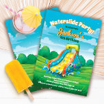 Summer Water slide Pool birthday party Invitation<br><div class="desc">Waterslide Pool birthday party invitation with a colourful inflatable water slide, water splashes, on a sunny day with green grass.To make more changes go to Personalise this template. On the bottom you’ll see “Want to customise this design even further? Click on the EDIT using Design tool. From there you can...</div>