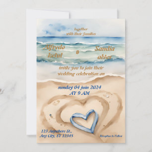 summer watercolor beach ocean blue wedding invitation