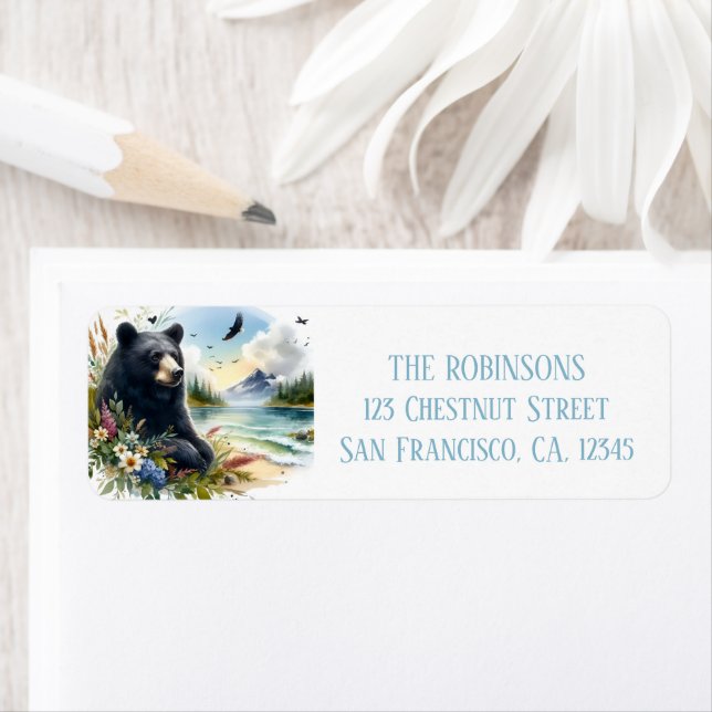Summer Watercolor Black Bear Return Address Label (Insitu)
