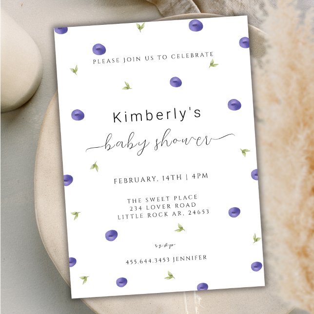 Summer Watercolor Blueberry Baby Shower Invitation (Summer Watercolor Blueberry Baby Shower Invitation)