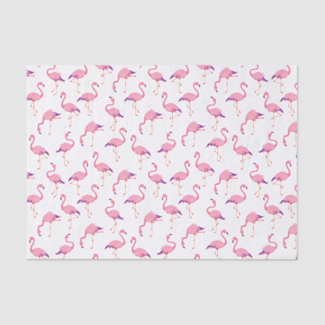 Summer Watercolor Bright Pink Flamingo Pattern Tissue Paper (Front)