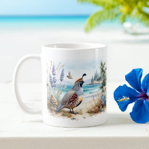 Summer Watercolor California Quail  Coffee Mug