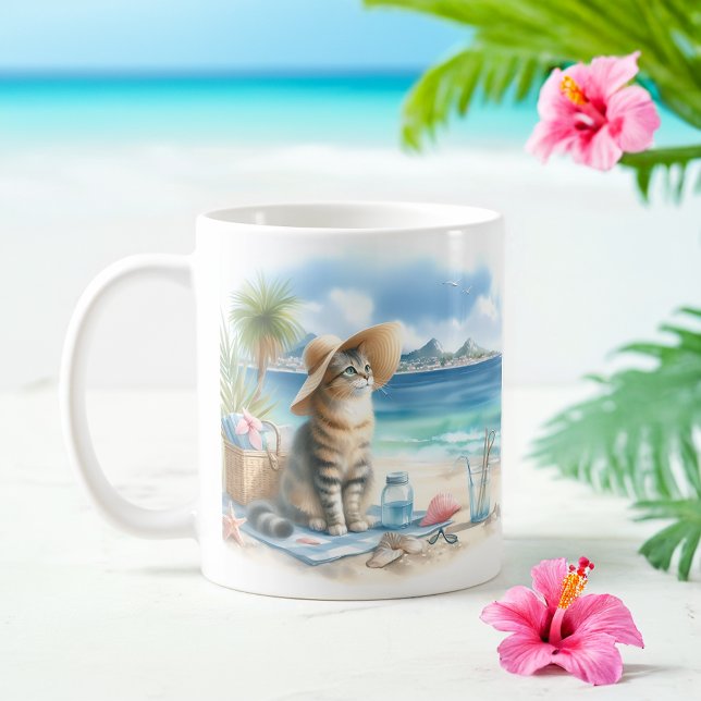 Summer Watercolor Cat on the beach  Coffee Mug (Creator Uploaded)