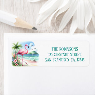 Summer Watercolor Cat on the beach Return Address Label