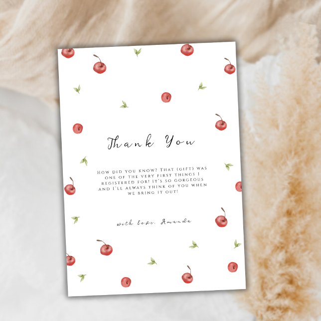 Summer Watercolor Cherry Sweet Baby Shower Thank You Card (Summer Watercolor Cherry Sweet Baby Shower Thank You Card)