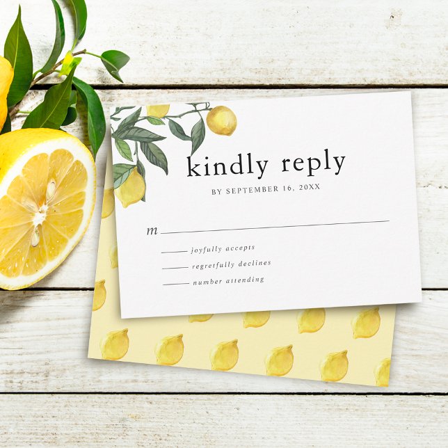 Summer Watercolor Citrus Lemons Greenery RSVP Card (Creator Uploaded)