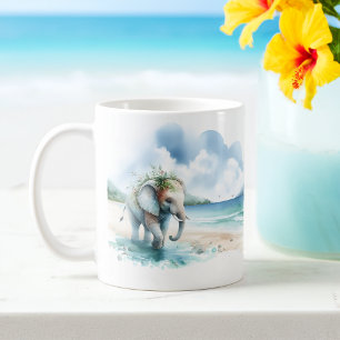 Summer Watercolor Elephant on the beach Coffee Mug
