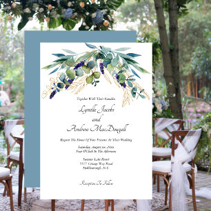 Summer Watercolor Eucalyptus Blue Green Wedding Invitation