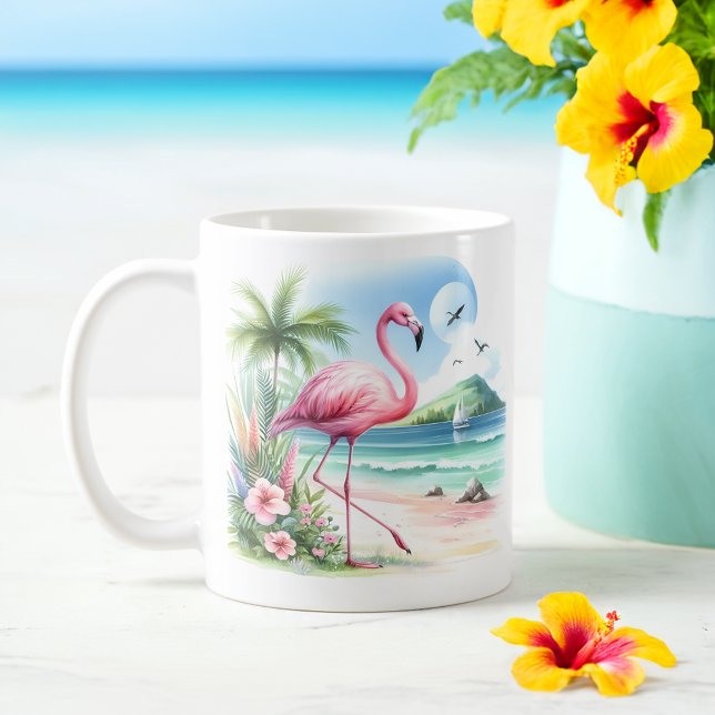 Summer Watercolor Flamingo on the beach  Coffee Mug (Creator Uploaded)