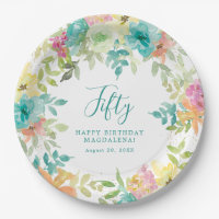 Summer Watercolor Floral Custom 50th Birthday