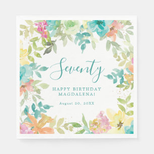 Summer Watercolor Floral Custom 70th Birthday Napkin