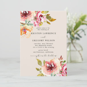 Summer Watercolor Floral Garden Wedding Invitation
