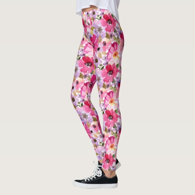 Summer Watercolor Floral Leggings (Left)