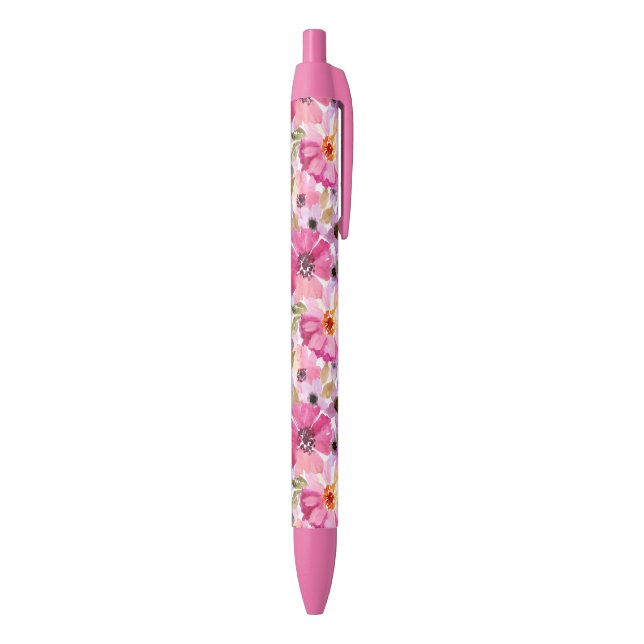 Summer Watercolor Floral Pattern Black Ink Pen (Bottom (Vertical))