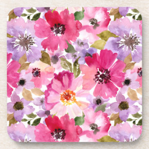 Summer Watercolor Floral Pattern Coaster
