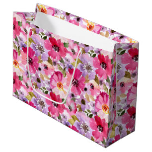 Summer Watercolor Floral Pattern Large Gift Bag
