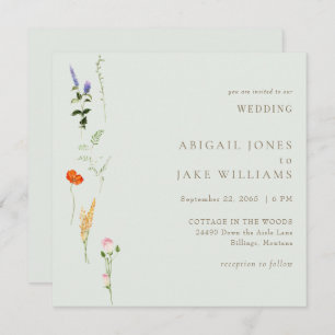 Summer Watercolor Floral Sage Square Wedding Invitation