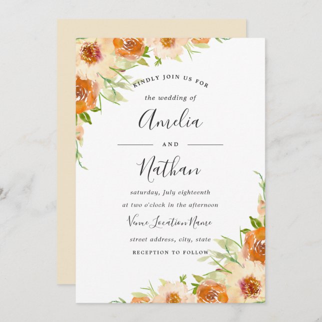 Summer Watercolor Floral Watercolor Wedding Invite (Front/Back)