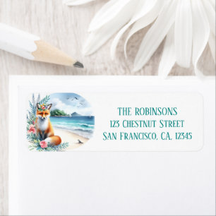 Summer Watercolor Fox on the beach Return Address Label