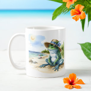 Summer Watercolor Frog on the beach  Coffee Mug