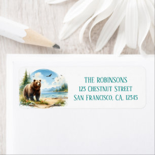 Summer Watercolor Grizzly Bear on the beach Return Address Label