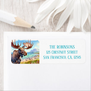 Summer Watercolor Moose on the beach Return Address Label