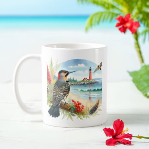 Summer Watercolor Northern Flicker on the beach Coffee Mug