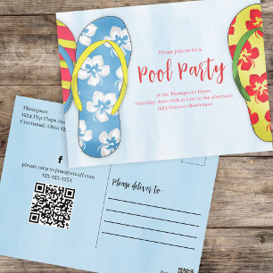 Summer Watercolor Pool Party Cute Custom Postcard