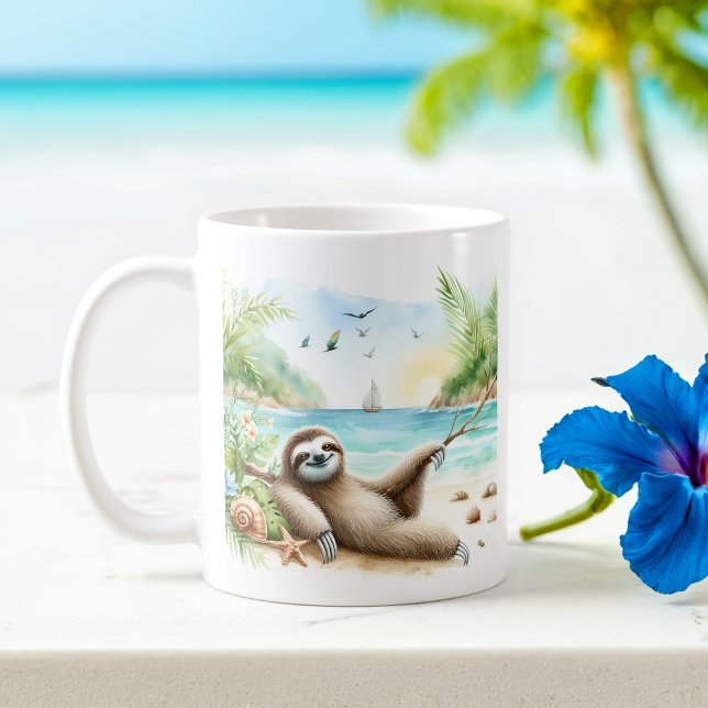Summer Watercolor Sloth on the beach Coffee Mug (Creator Uploaded)