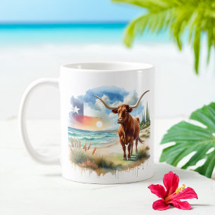 Summer Watercolor Texas Long Horn Coffee Mug