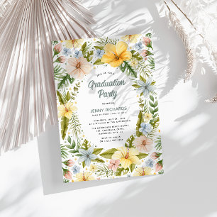 Summer Watercolor Tropical Floral Graduation Party Invitation