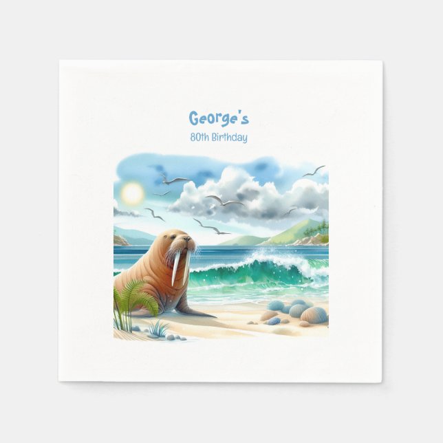 Summer Watercolor Walrus Napkin (Front)