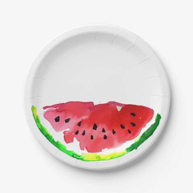 Summer Watercolor Watermelon Paper Plate (Front)