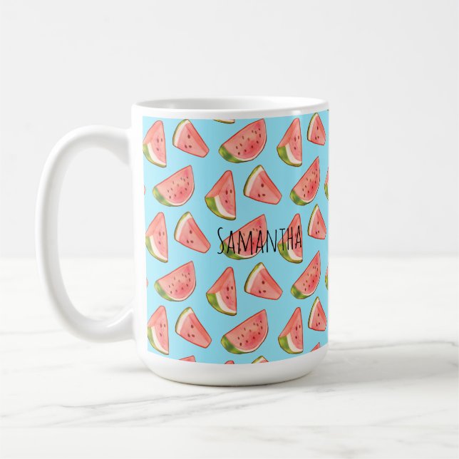 Summer Watercolor Watermelon Slices Coffee Mug (Left)