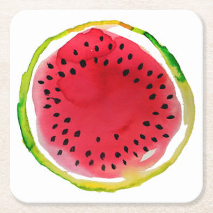 Summer Watercolor Watermelon Square Paper Coaster