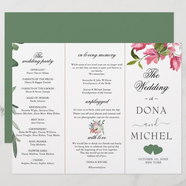 Summer Watercolor Wild  Floral Wedding Programme  (Front/Back)