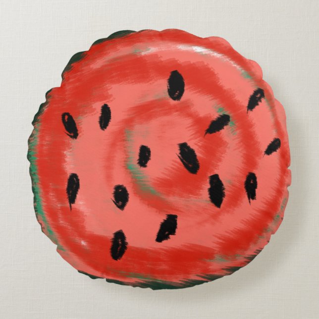 Summer Watermelon Abstract Sweet Tie Dye Round Cushion (Front)