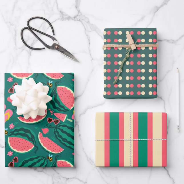 Summer Watermelon and Bees  Wrapping Paper Sheet (Front)