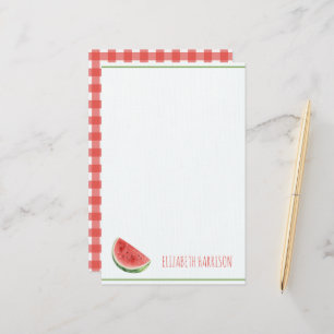 Summer Watermelon and Red Gingham Plaid Stationery