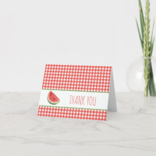 Summer Watermelon and Red Gingham Plaid Thank You Card