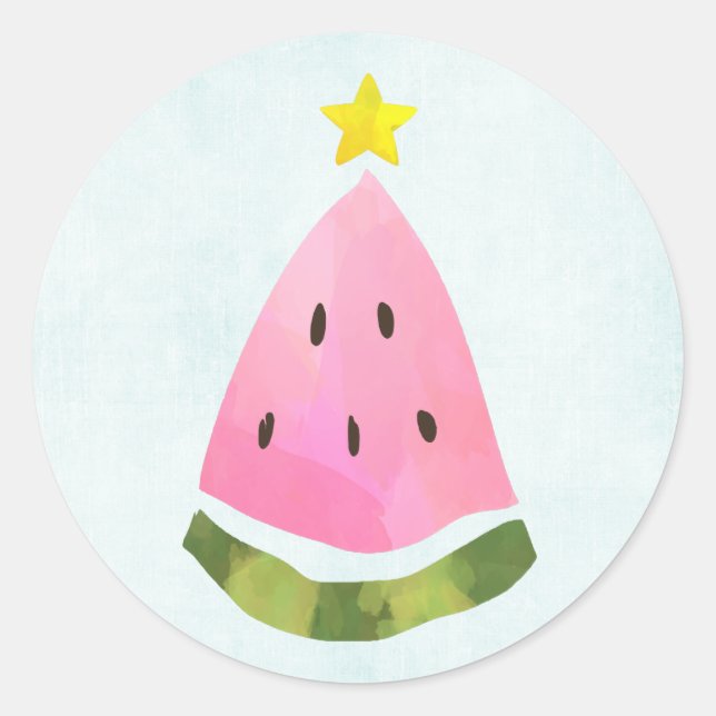 Summer Watermelon Christmas Xmas Tree Classic Round Sticker (Front)