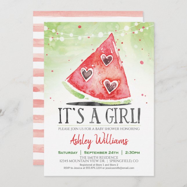 Summer Watermelon Girl Baby Shower Invitation (Front/Back)