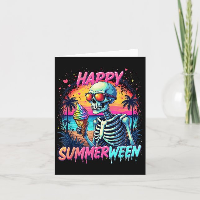 Summer Watermelon Jack-o-lantern Happy Summerween  Card (Front)