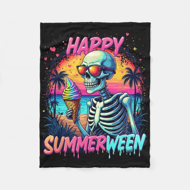 Summer Watermelon Jack-o-lantern Happy Summerween  Fleece Blanket (Front)