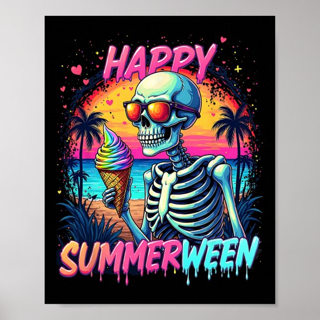 Summer Watermelon Jack-o-lantern Happy Summerween  Poster (Front)