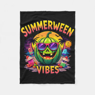 Summer Watermelon Jack-o-lantern Summerween Vibes Fleece Blanket