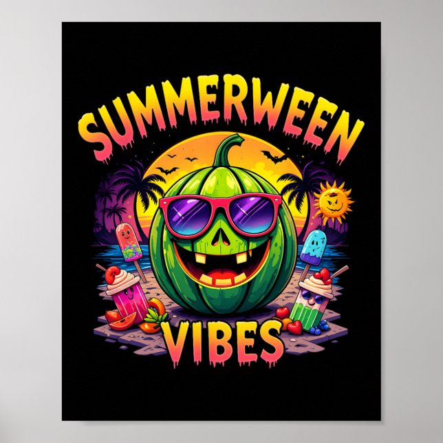 Summer Watermelon Jack-o-lantern Summerween Vibes  Poster (Front)