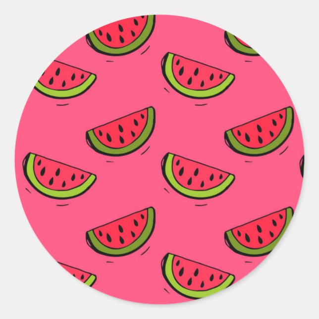 Summer Watermelon on Pink Pattern Classic Round Sticker (Front)