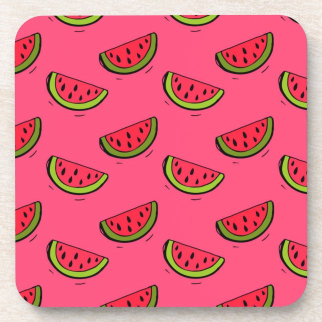 Summer Watermelon on Pink Pattern Coaster (Front)