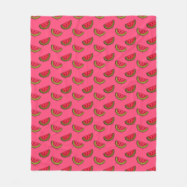 Summer Watermelon on Pink Pattern Fleece Blanket (Front)
